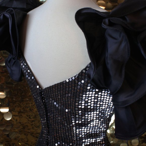 Black Silver Sequin Nadine Ruffle Sleeve Ballgown - Picture 9 of 10